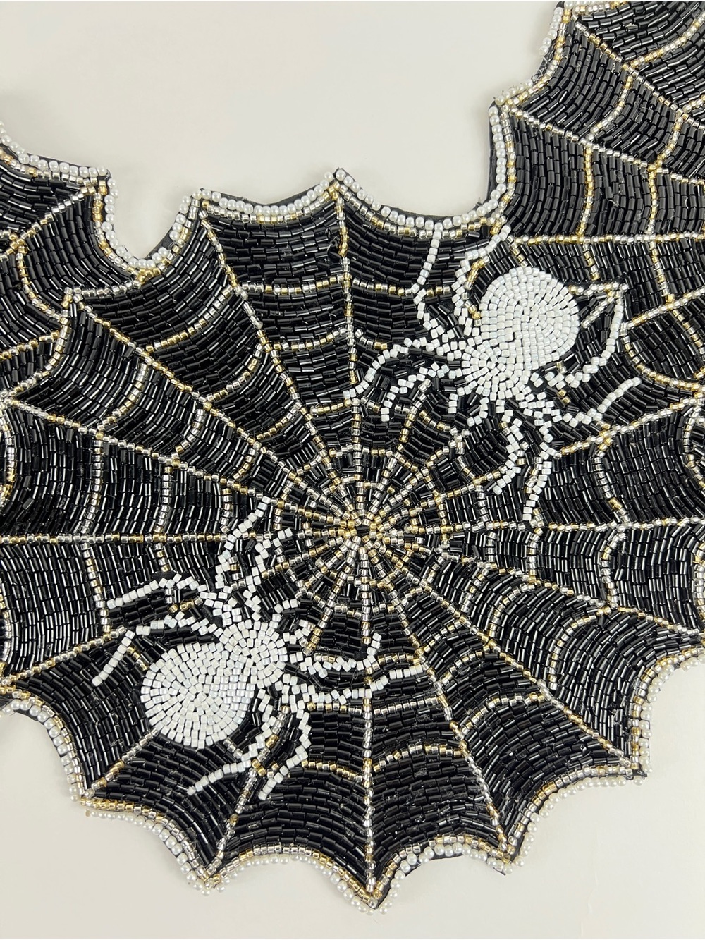 Halloween Black Spiderweb BEADED Table Runner by Cynthia Rowley 12" x 52" NEW